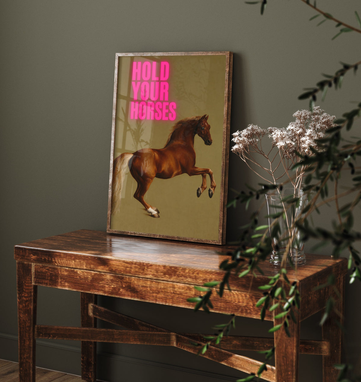 Hold Your Horses Funny Art Print - Whistlejacket by Stubbs Parody Poster - Altered Classic Painting - Horse Lover Gift