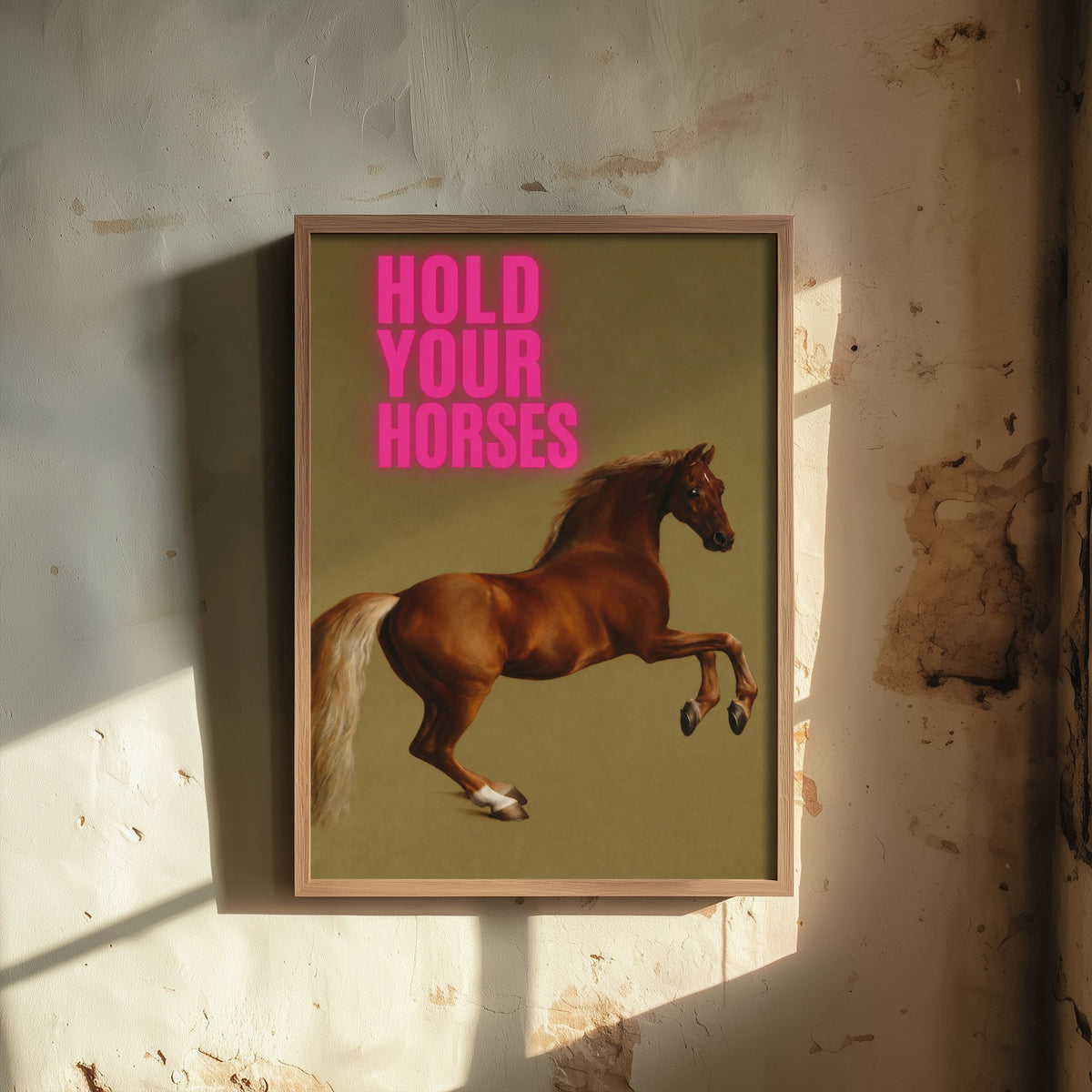 Hold Your Horses Funny Art Print - Whistlejacket by Stubbs Parody Poster - Altered Classic Painting - Horse Lover Gift