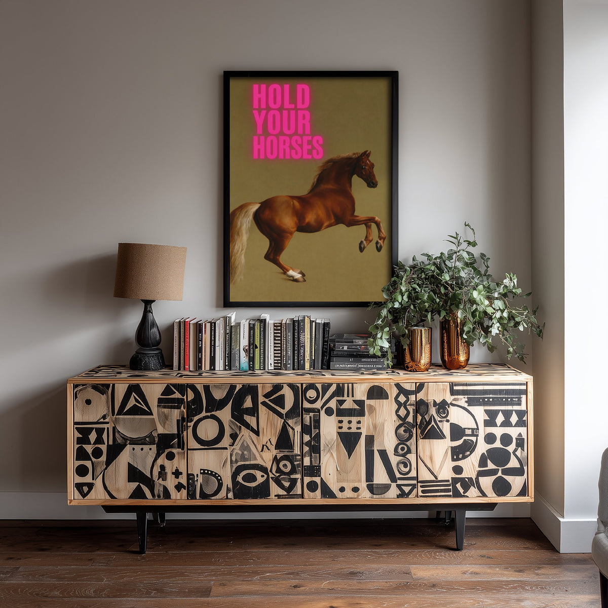 Hold Your Horses Funny Art Print - Whistlejacket by Stubbs Parody Poster - Altered Classic Painting - Horse Lover Gift
