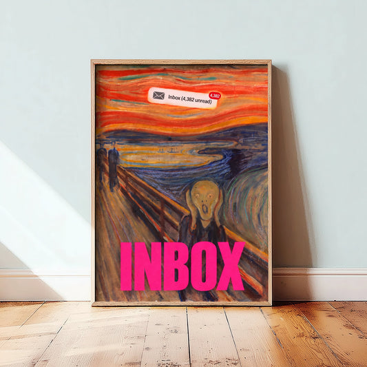 Inbox Funny Art Print - The Scream by Munch Parody Poster - Altered Classic Painting - Office Humour Gift