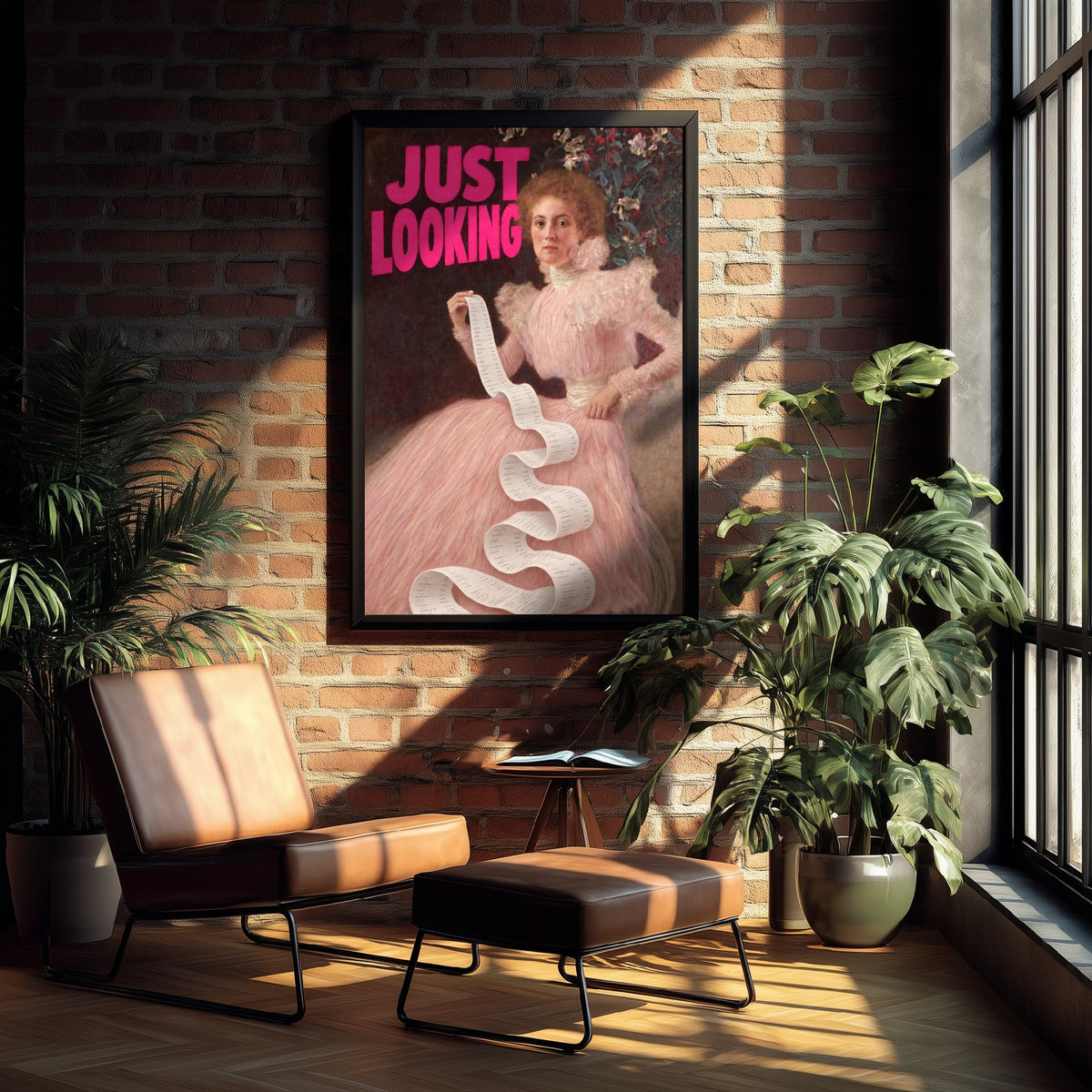 Just Looking Funny Art Print - Portrait of Sonja Knips by Klimt Parody Poster - Altered Classic Painting - Shopaholic Gift