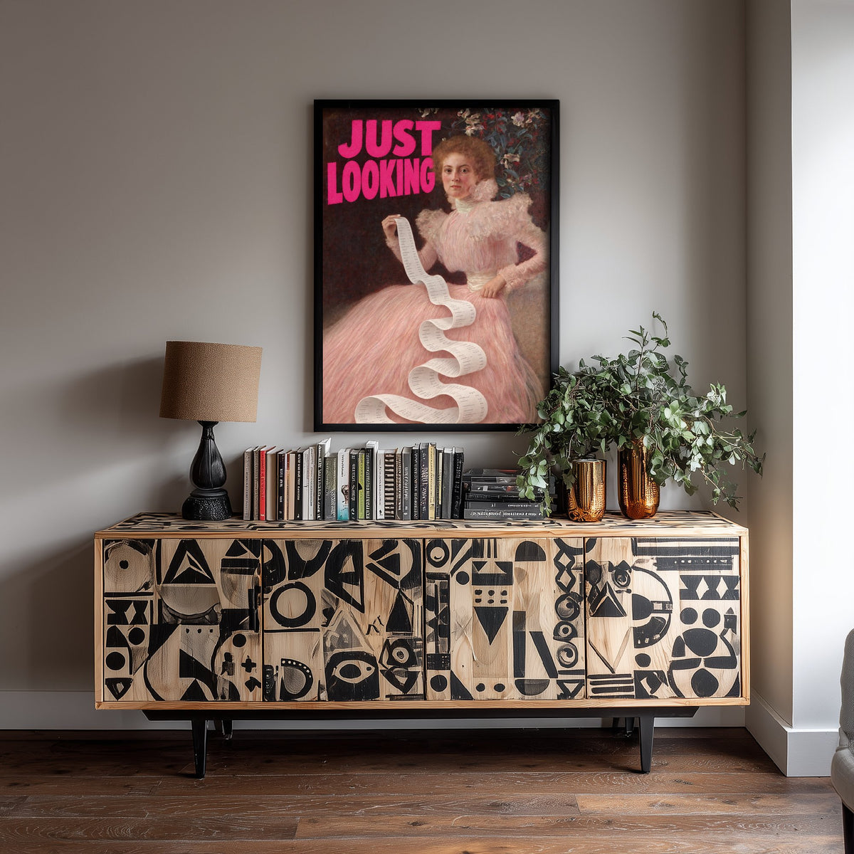 Just Looking Funny Art Print - Portrait of Sonja Knips by Klimt Parody Poster - Altered Classic Painting - Shopaholic Gift