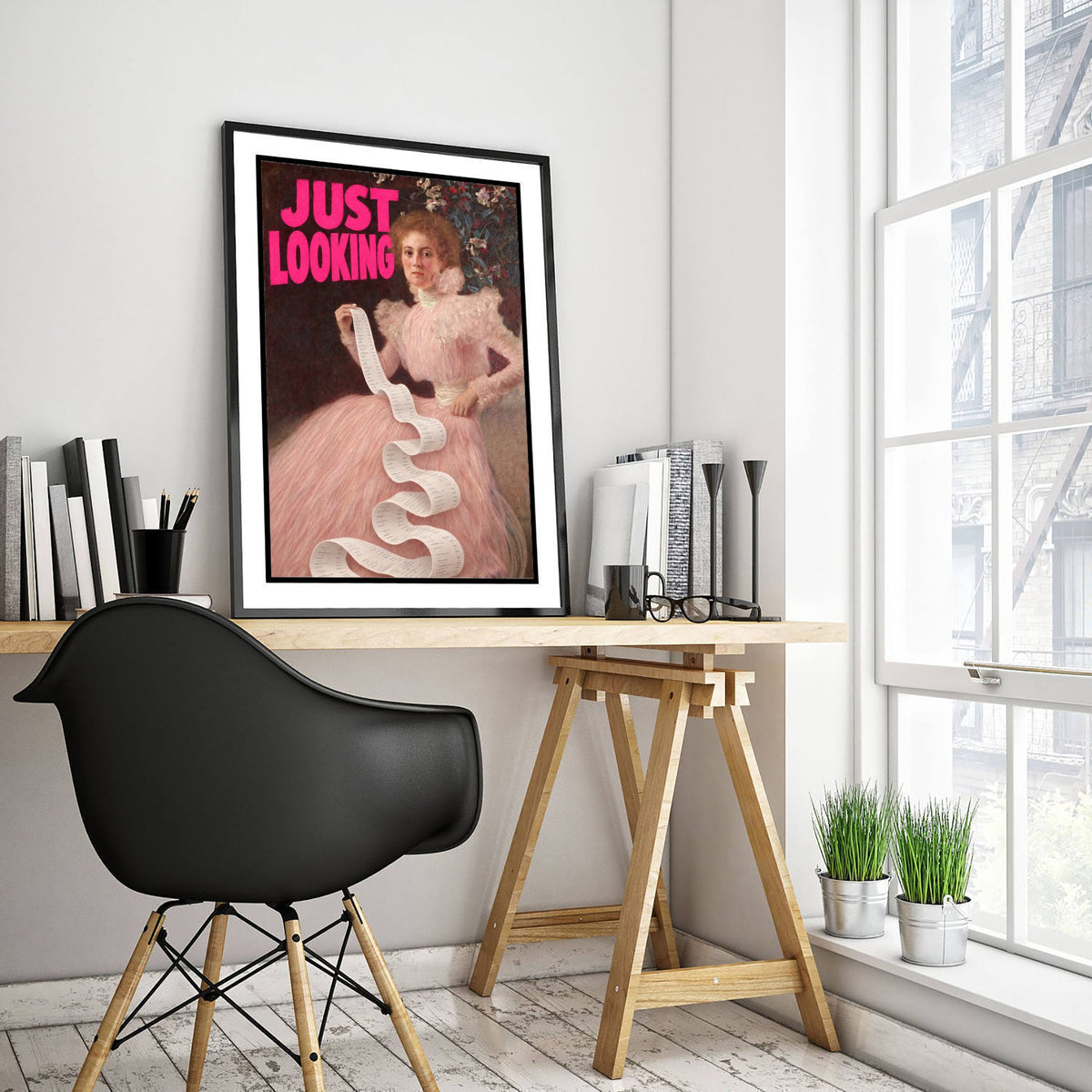 Just Looking Funny Art Print - Portrait of Sonja Knips by Klimt Parody Poster - Altered Classic Painting - Shopaholic Gift