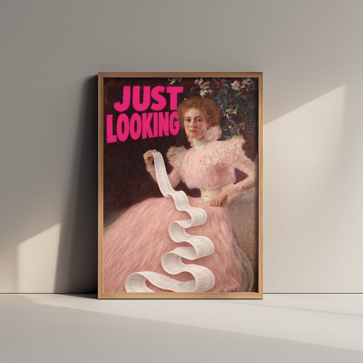 Just Looking Funny Art Print - Portrait of Sonja Knips by Klimt Parody Poster - Altered Classic Painting - Shopaholic Gift