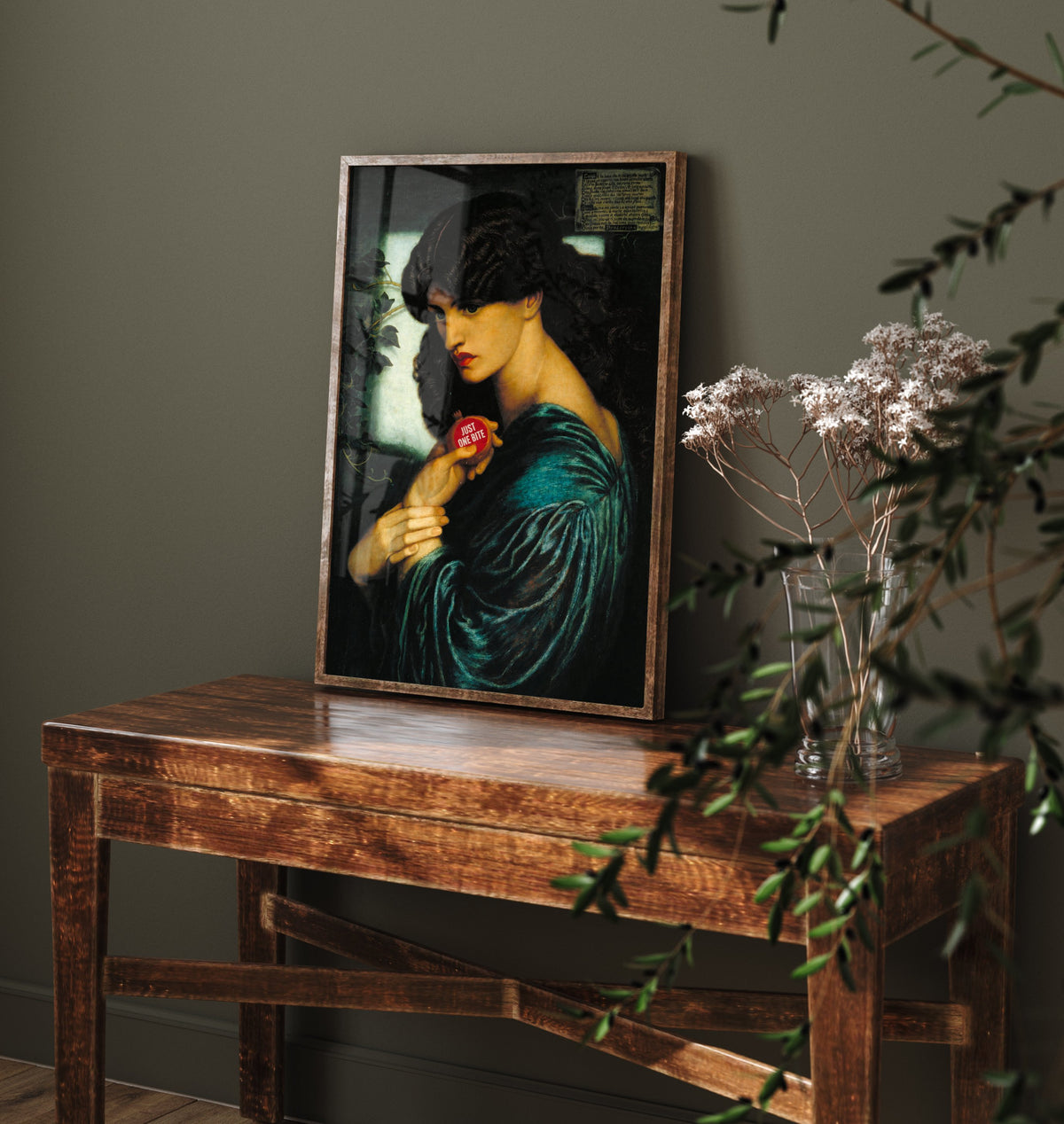 Just One Bite Funny Art Print - Proserpine by Rossetti Parody Poster - Altered Classic Painting - Foodie Gift