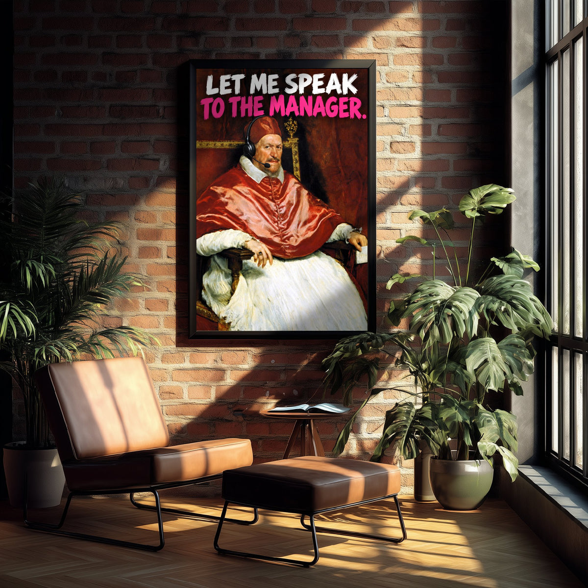 Let Me Speak to the Manager Funny Art Print - Pope Innocent X by Velazquez Parody Poster - Altered Classic Painting - Manager Gift
