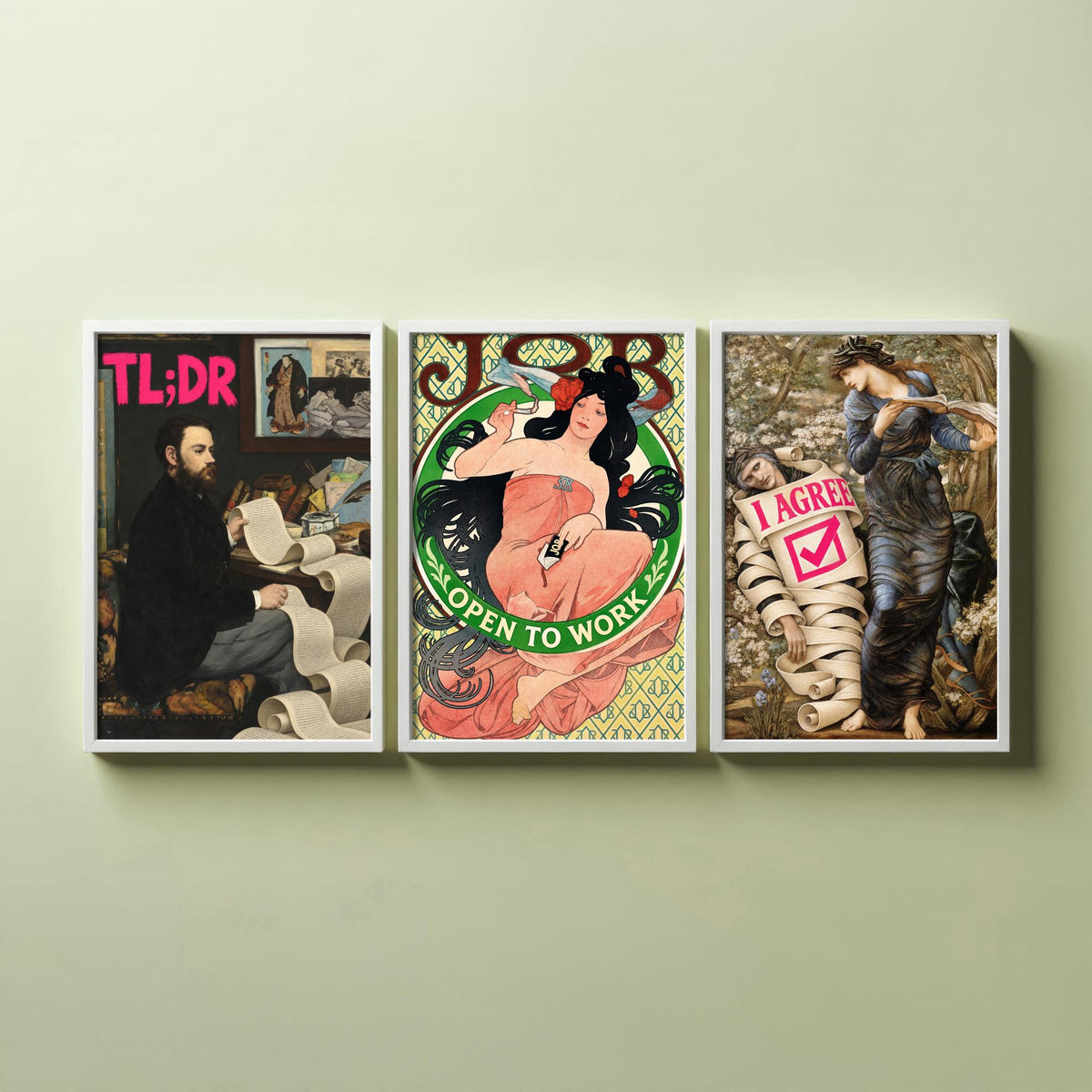 Funny Life Admin Set of Three Art Prints - TL;DR, Open to Work, I Agree - Classic Painting Parody Poster