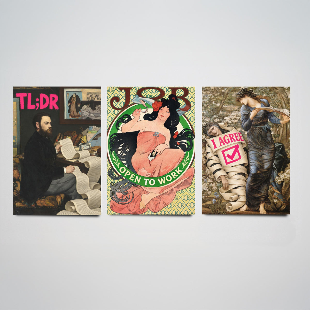 Funny Life Admin Set of Three Art Prints - TL;DR, Open to Work, I Agree - Classic Painting Parody Poster