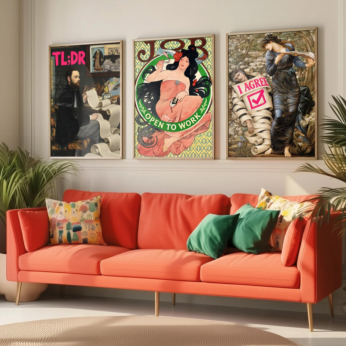 Funny Life Admin Set of Three Art Prints - TL;DR, Open to Work, I Agree - Classic Painting Parody Poster