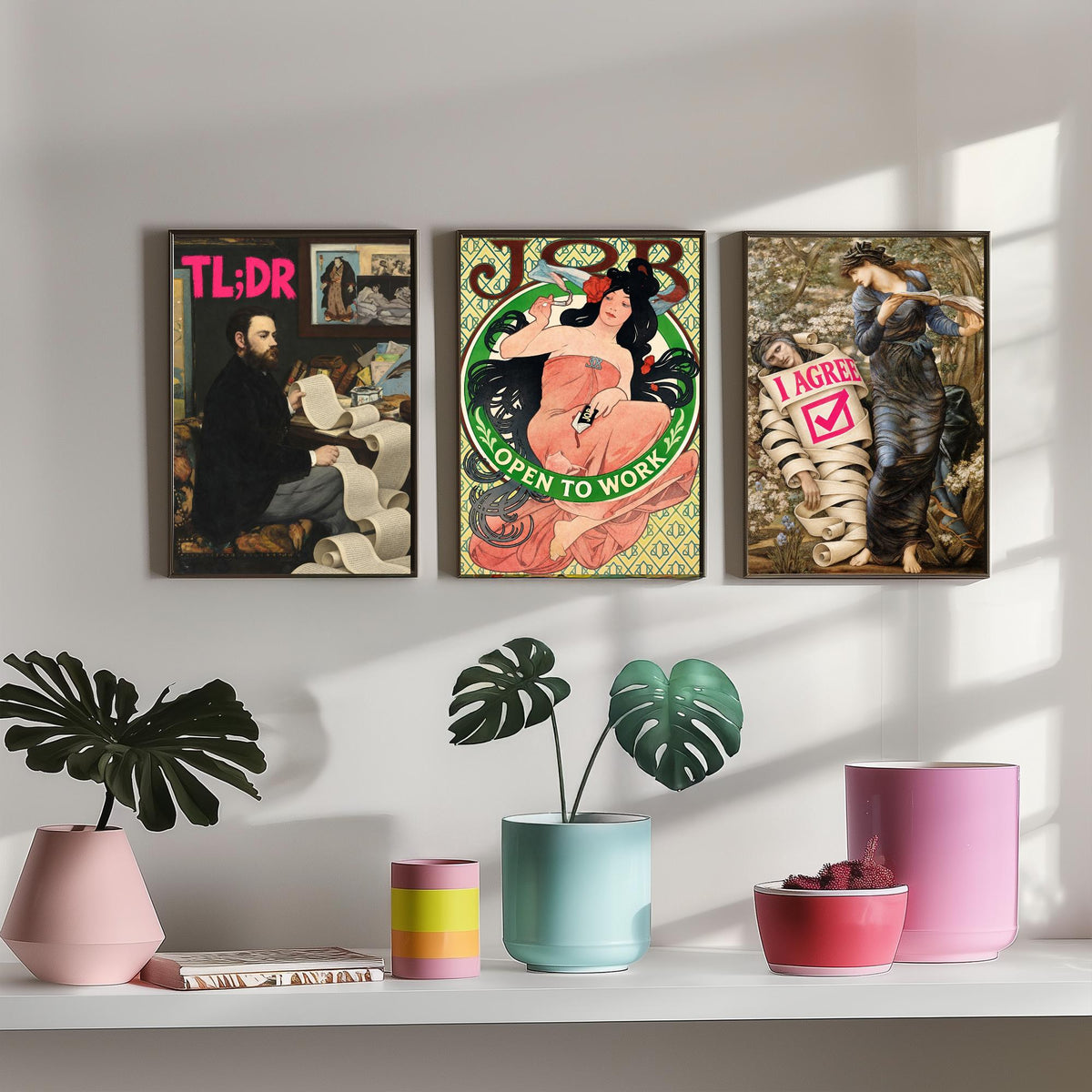 Funny Life Admin Set of Three Art Prints - TL;DR, Open to Work, I Agree - Classic Painting Parody Poster