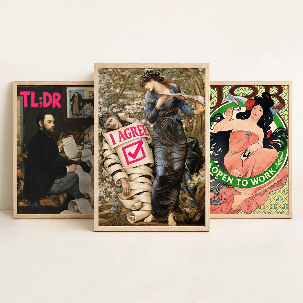 Funny Life Admin Set of Three Art Prints - TL;DR, Open to Work, I Agree - Classic Painting Parody Poster