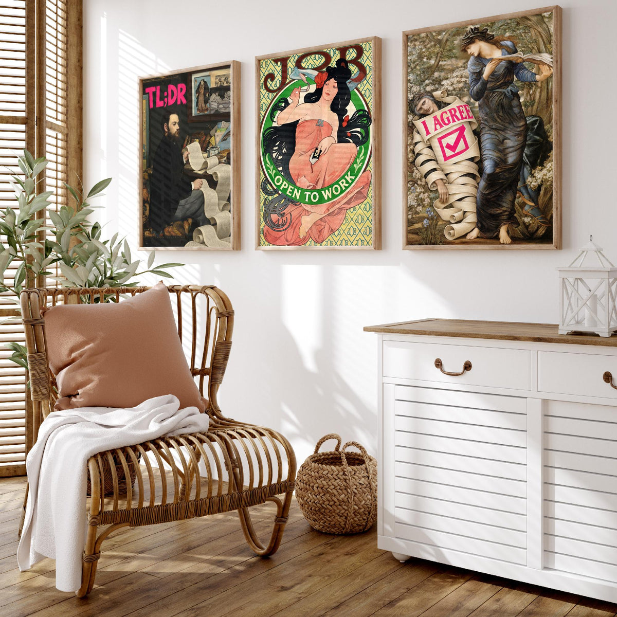 Funny Life Admin Set of Three Art Prints - TL;DR, Open to Work, I Agree - Classic Painting Parody Poster