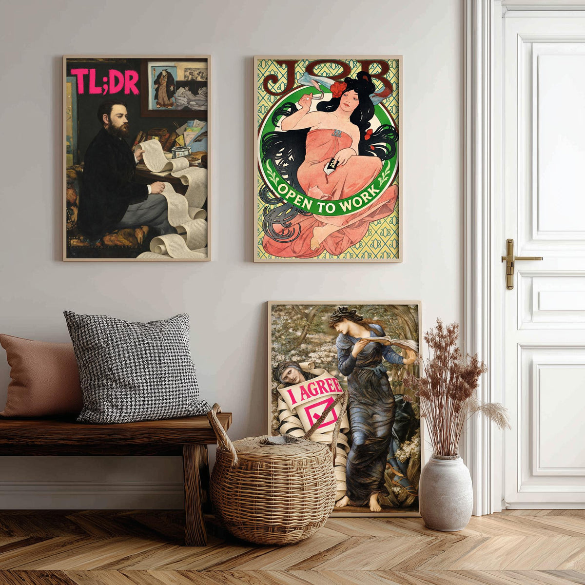 Funny Life Admin Set of Three Art Prints - TL;DR, Open to Work, I Agree - Classic Painting Parody Poster