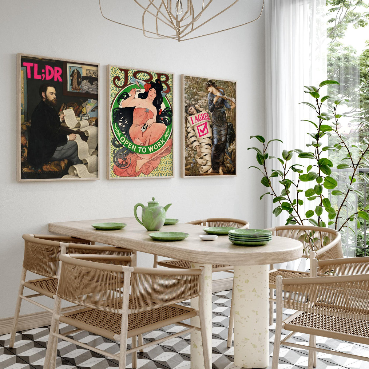 Funny Life Admin Set of Three Art Prints - TL;DR, Open to Work, I Agree - Classic Painting Parody Poster