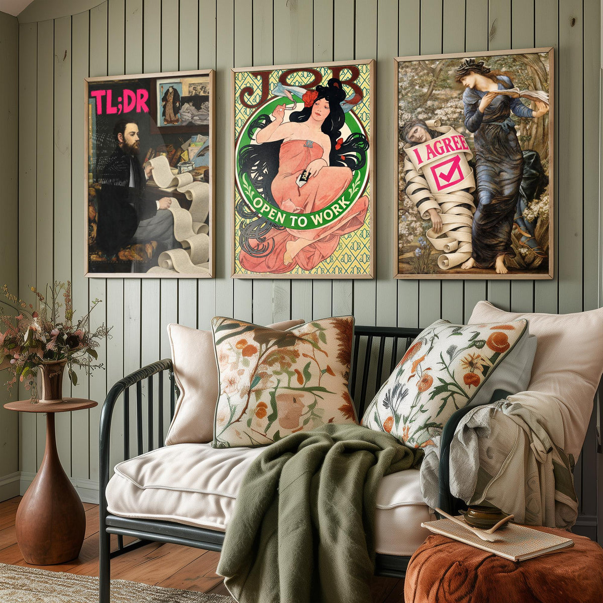 Funny Life Admin Set of Three Art Prints - TL;DR, Open to Work, I Agree - Classic Painting Parody Poster