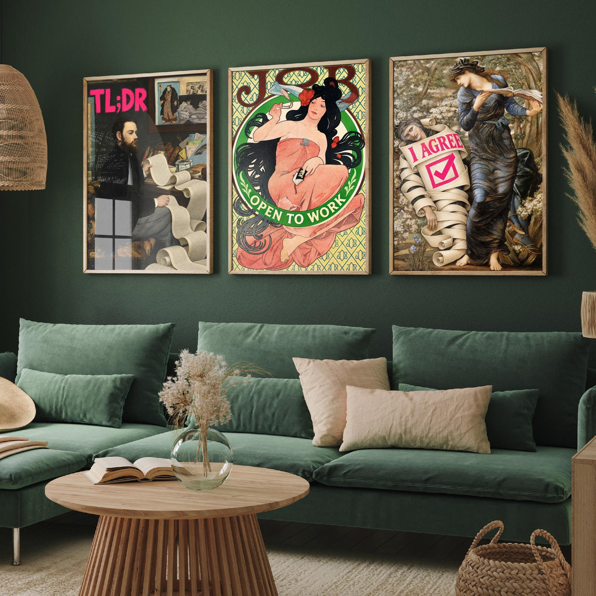 Funny Life Admin Set of Three Art Prints - TL;DR, Open to Work, I Agree - Classic Painting Parody Poster