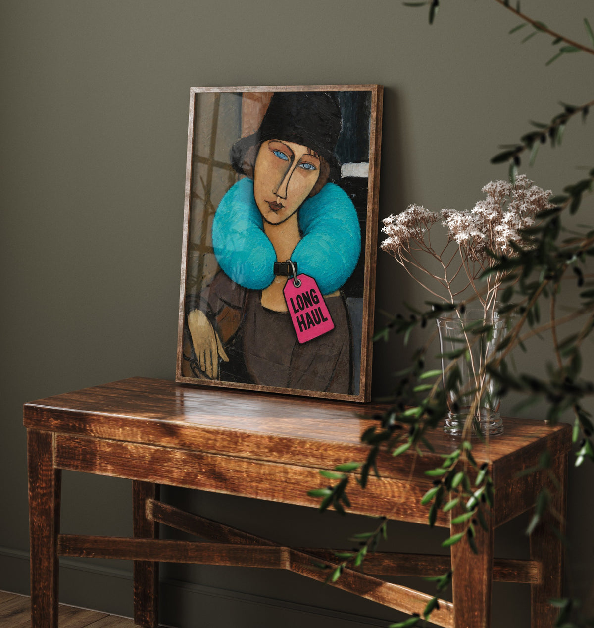 Long Haul Funny Art Print - Jeanne Hebuterne with Hat by Modigliani Parody Poster - Altered Classic Painting - Traveller Gift