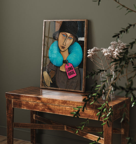 Long Haul Funny Art Print - Jeanne Hebuterne with Hat by Modigliani Parody Poster - Altered Classic Painting - Traveller Gift
