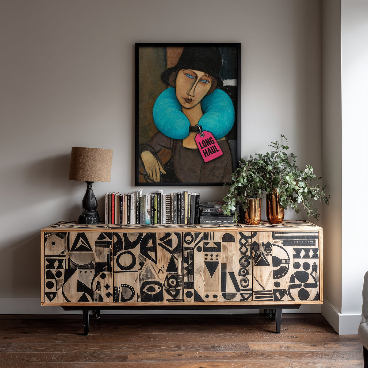 Long Haul Funny Art Print - Jeanne Hebuterne with Hat by Modigliani Parody Poster - Altered Classic Painting - Traveller Gift