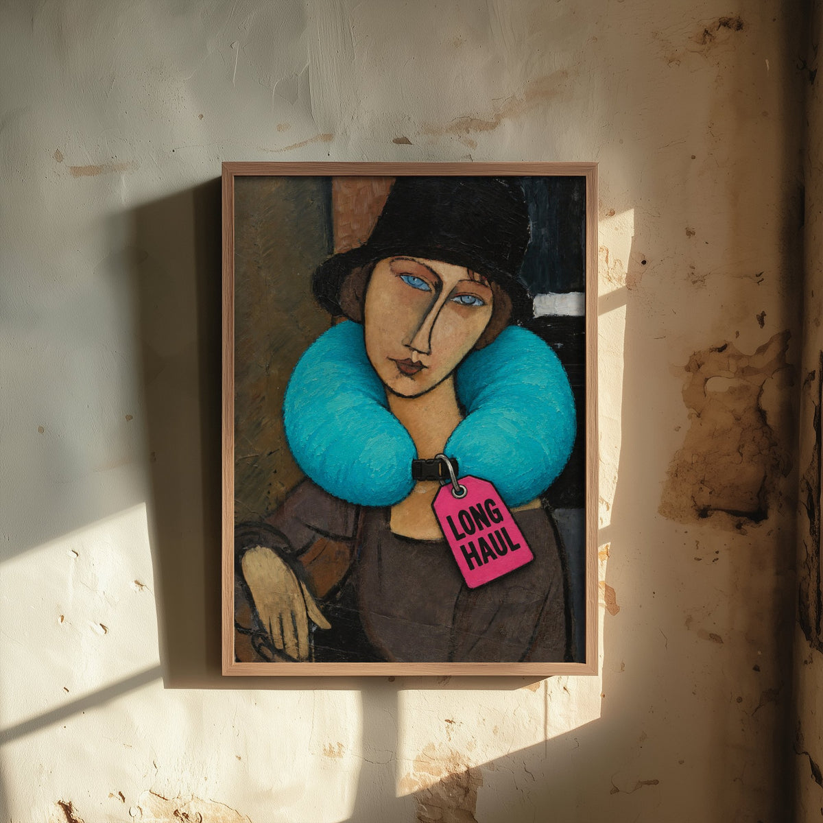 Long Haul Funny Art Print - Jeanne Hebuterne with Hat by Modigliani Parody Poster - Altered Classic Painting - Traveller Gift