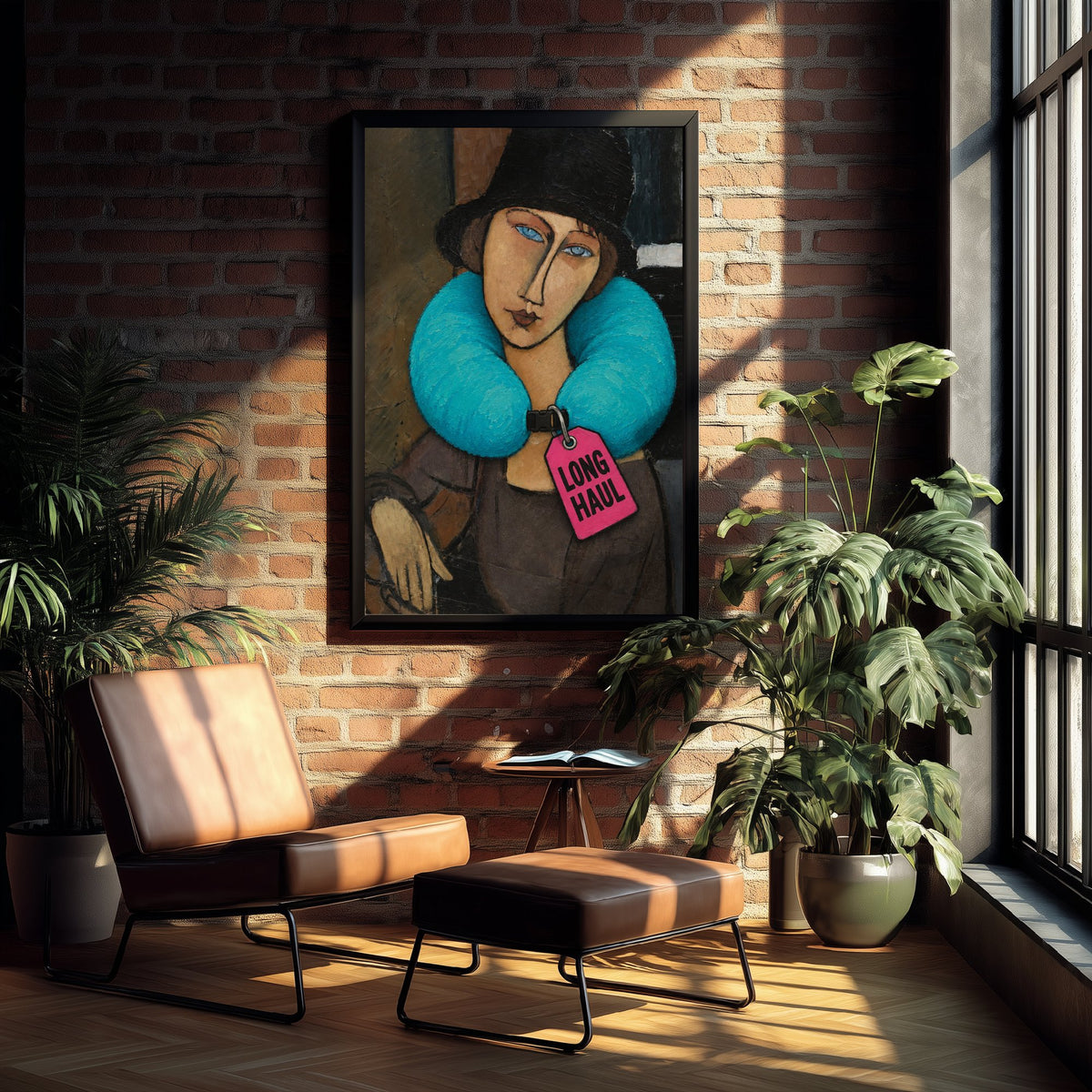Long Haul Funny Art Print - Jeanne Hebuterne with Hat by Modigliani Parody Poster - Altered Classic Painting - Traveller Gift