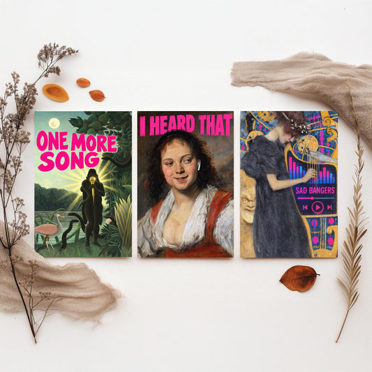 Funny Music Set of Three Art Prints - One More Song, I Heard That, Sad Bangers - Classic Painting Parody Poster