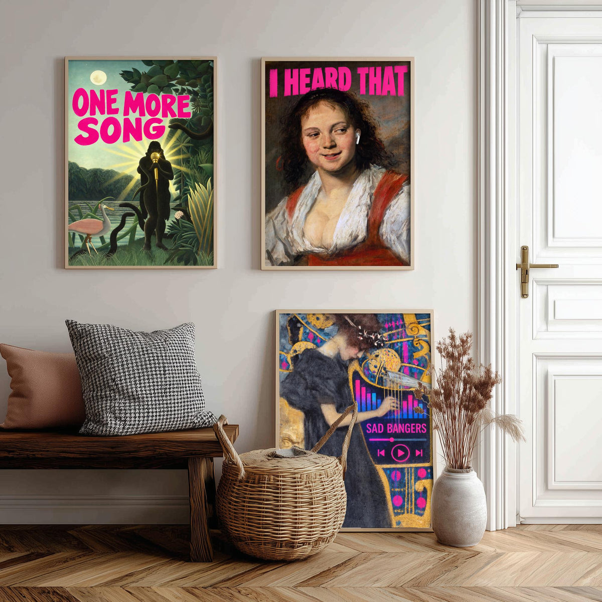 Funny Music Set of Three Art Prints - One More Song, I Heard That, Sad Bangers - Classic Painting Parody Poster