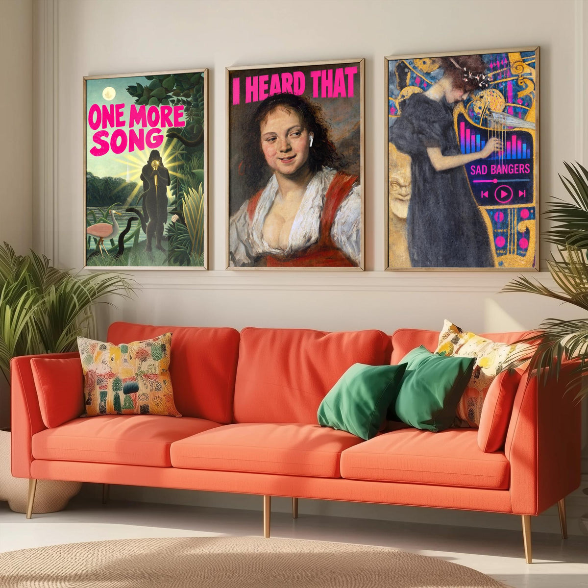 Funny Music Set of Three Art Prints - One More Song, I Heard That, Sad Bangers - Classic Painting Parody Poster