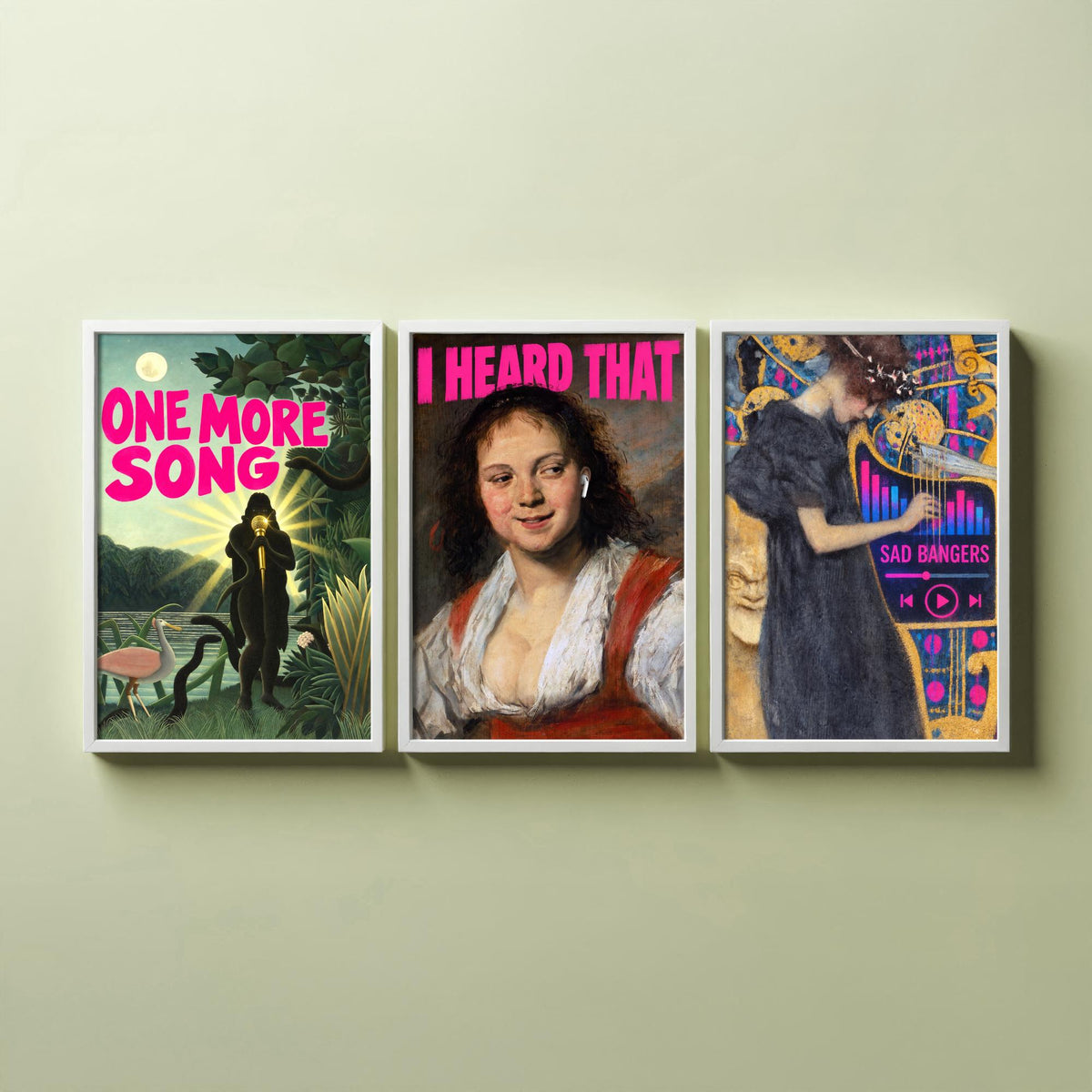 Funny Music Set of Three Art Prints - One More Song, I Heard That, Sad Bangers - Classic Painting Parody Poster