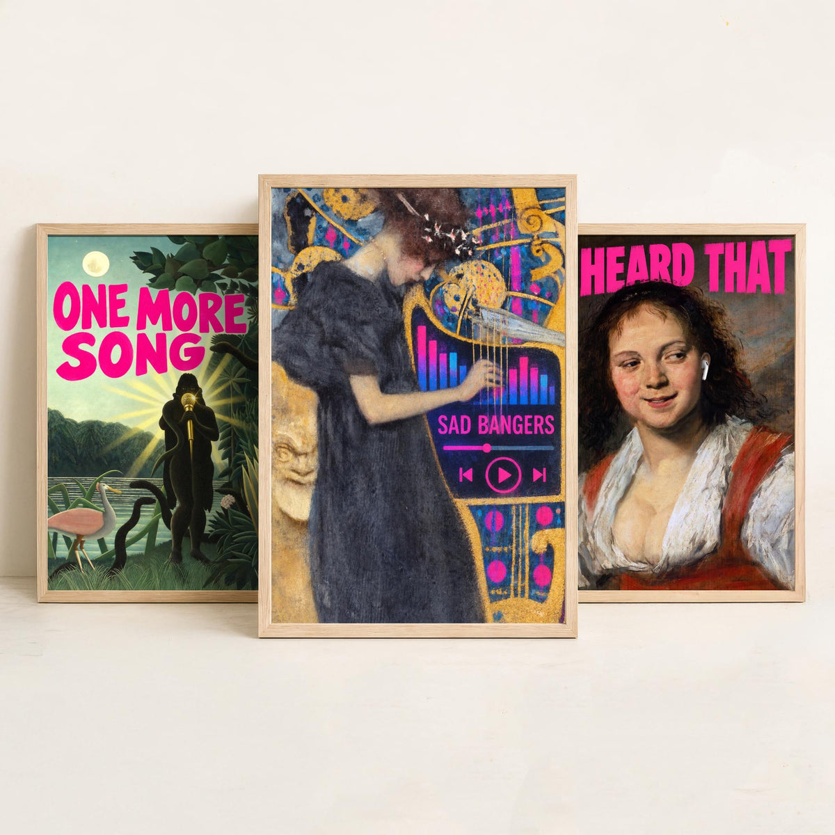 Funny Music Set of Three Art Prints - One More Song, I Heard That, Sad Bangers - Classic Painting Parody Poster