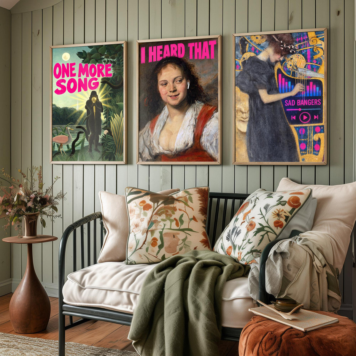 Funny Music Set of Three Art Prints - One More Song, I Heard That, Sad Bangers - Classic Painting Parody Poster