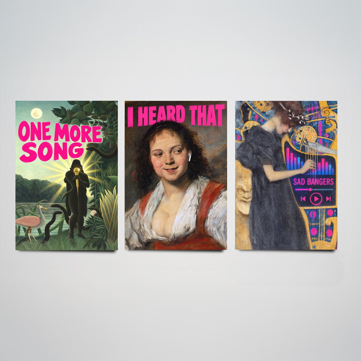 Funny Music Set of Three Art Prints - One More Song, I Heard That, Sad Bangers - Classic Painting Parody Poster