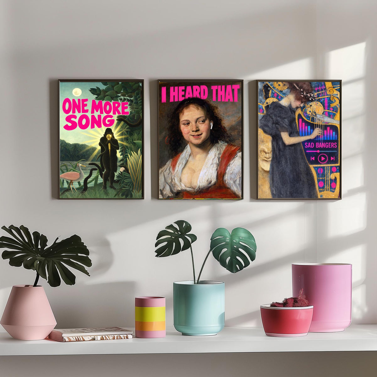 Funny Music Set of Three Art Prints - One More Song, I Heard That, Sad Bangers - Classic Painting Parody Poster