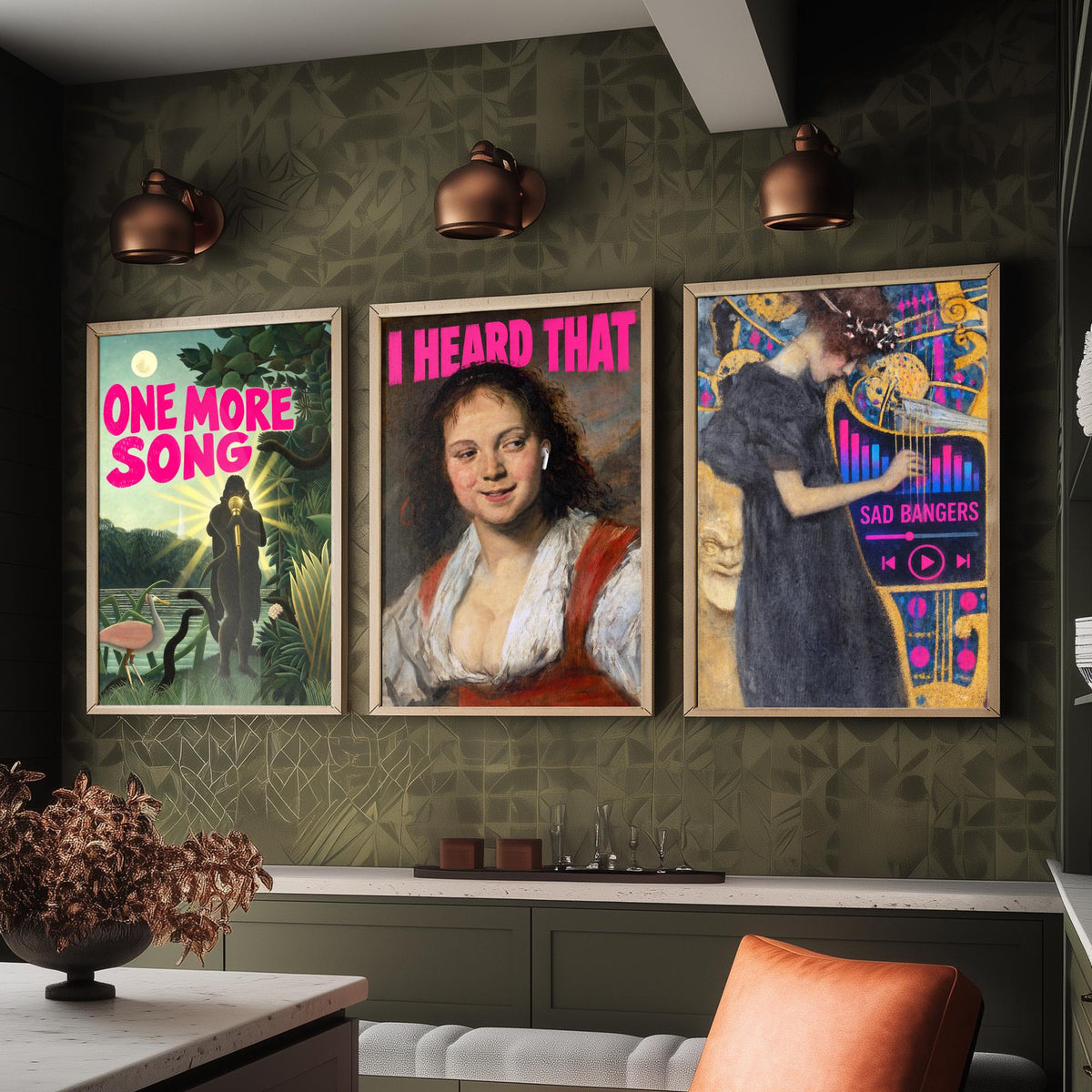 Funny Music Set of Three Art Prints - One More Song, I Heard That, Sad Bangers - Classic Painting Parody Poster