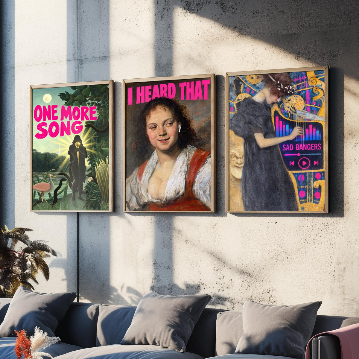 Funny Music Set of Three Art Prints - One More Song, I Heard That, Sad Bangers - Classic Painting Parody Poster