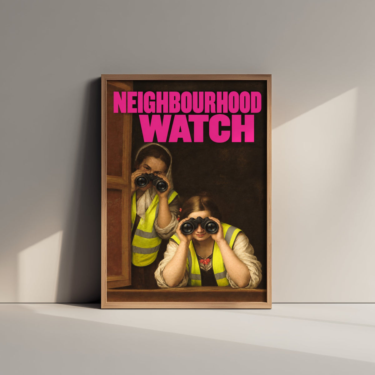 Neighbourhood Watch Funny Art Print - Two Women at a Window by Murillo Parody Poster - Altered Classic Painting - Housewarming Gift