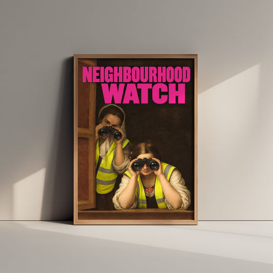 Neighbourhood Watch Funny Art Print - Two Women at a Window by Murillo Parody Poster - Altered Classic Painting - Housewarming Gift