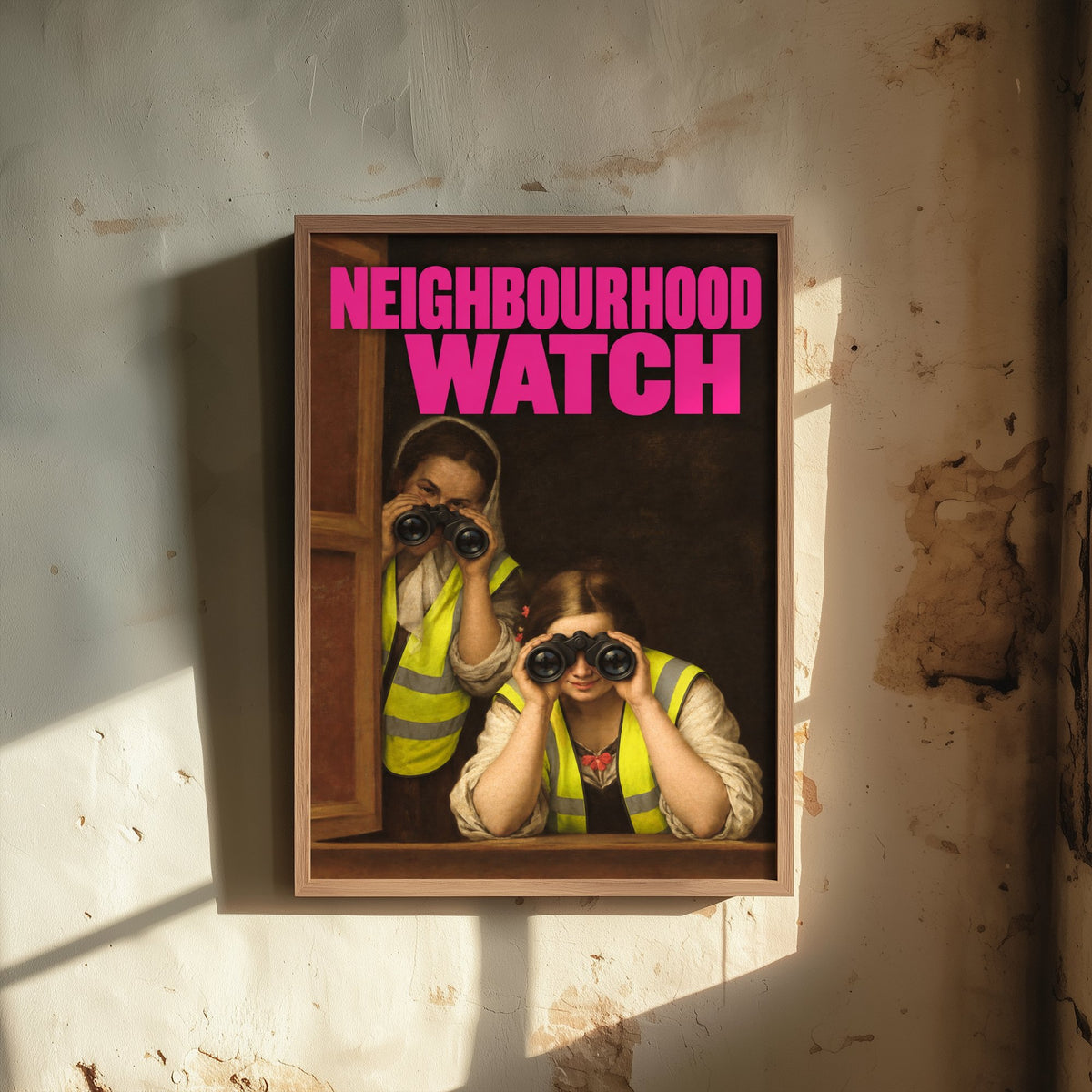 Neighbourhood Watch Funny Art Print - Two Women at a Window by Murillo Parody Poster - Altered Classic Painting - Housewarming Gift