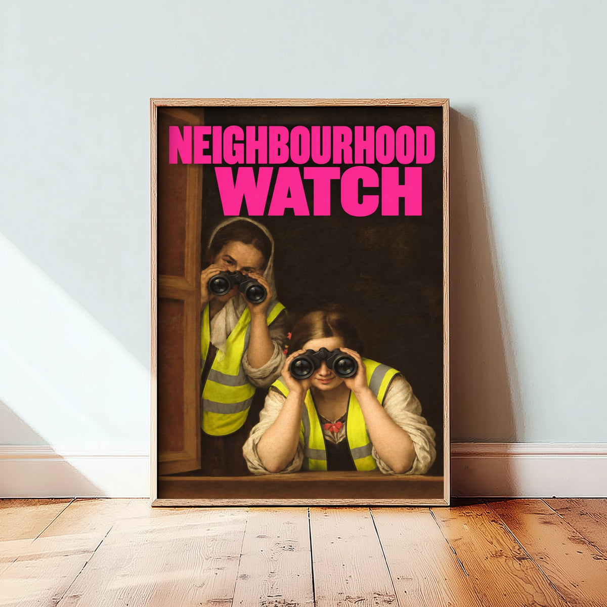 Neighbourhood Watch Funny Art Print - Two Women at a Window by Murillo Parody Poster - Altered Classic Painting - Housewarming Gift