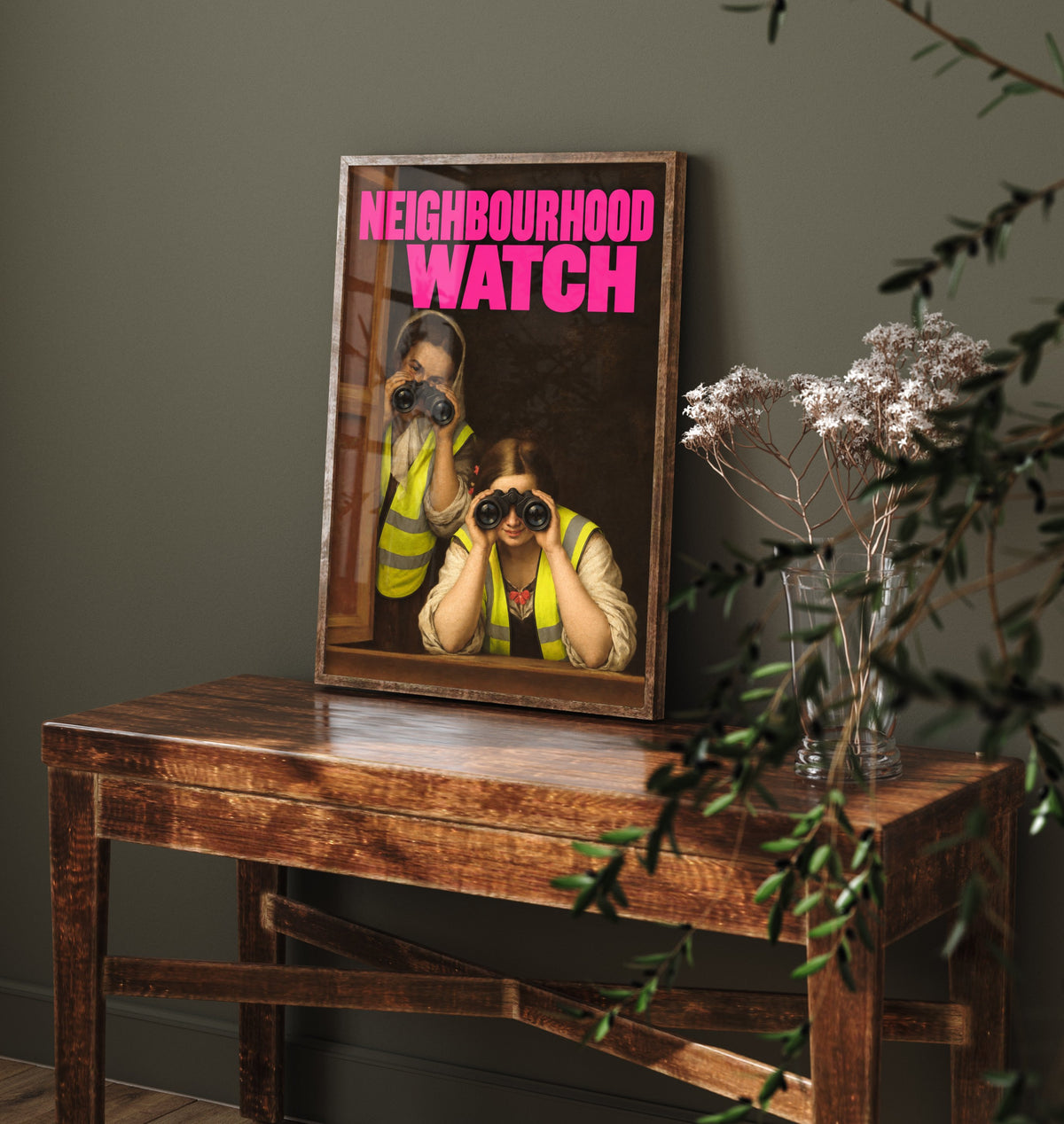 Neighbourhood Watch Funny Art Print - Two Women at a Window by Murillo Parody Poster - Altered Classic Painting - Housewarming Gift