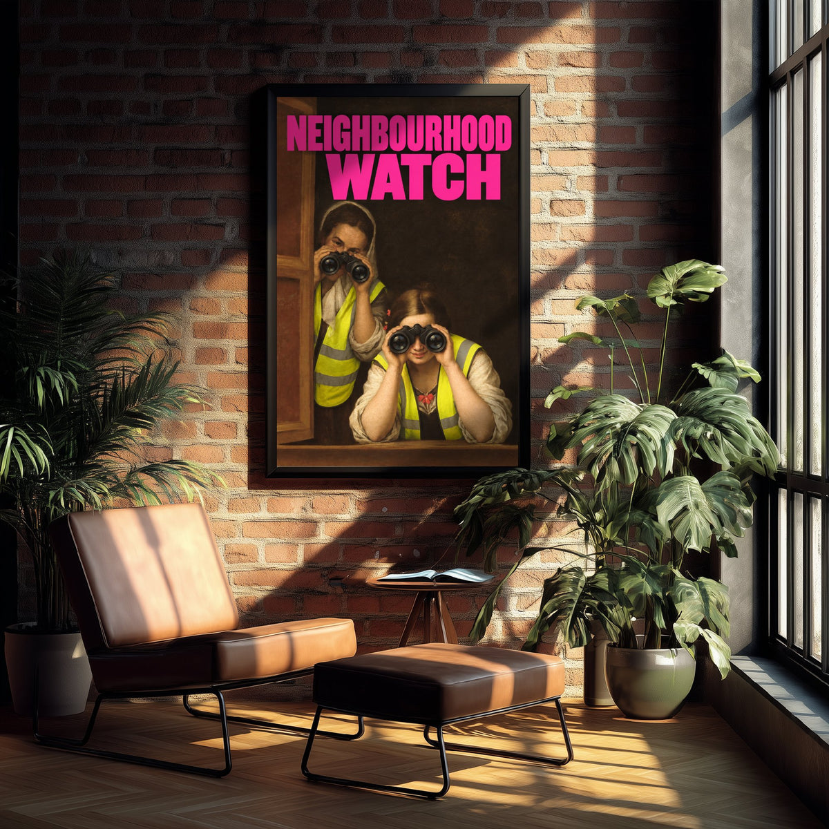 Neighbourhood Watch Funny Art Print - Two Women at a Window by Murillo Parody Poster - Altered Classic Painting - Housewarming Gift