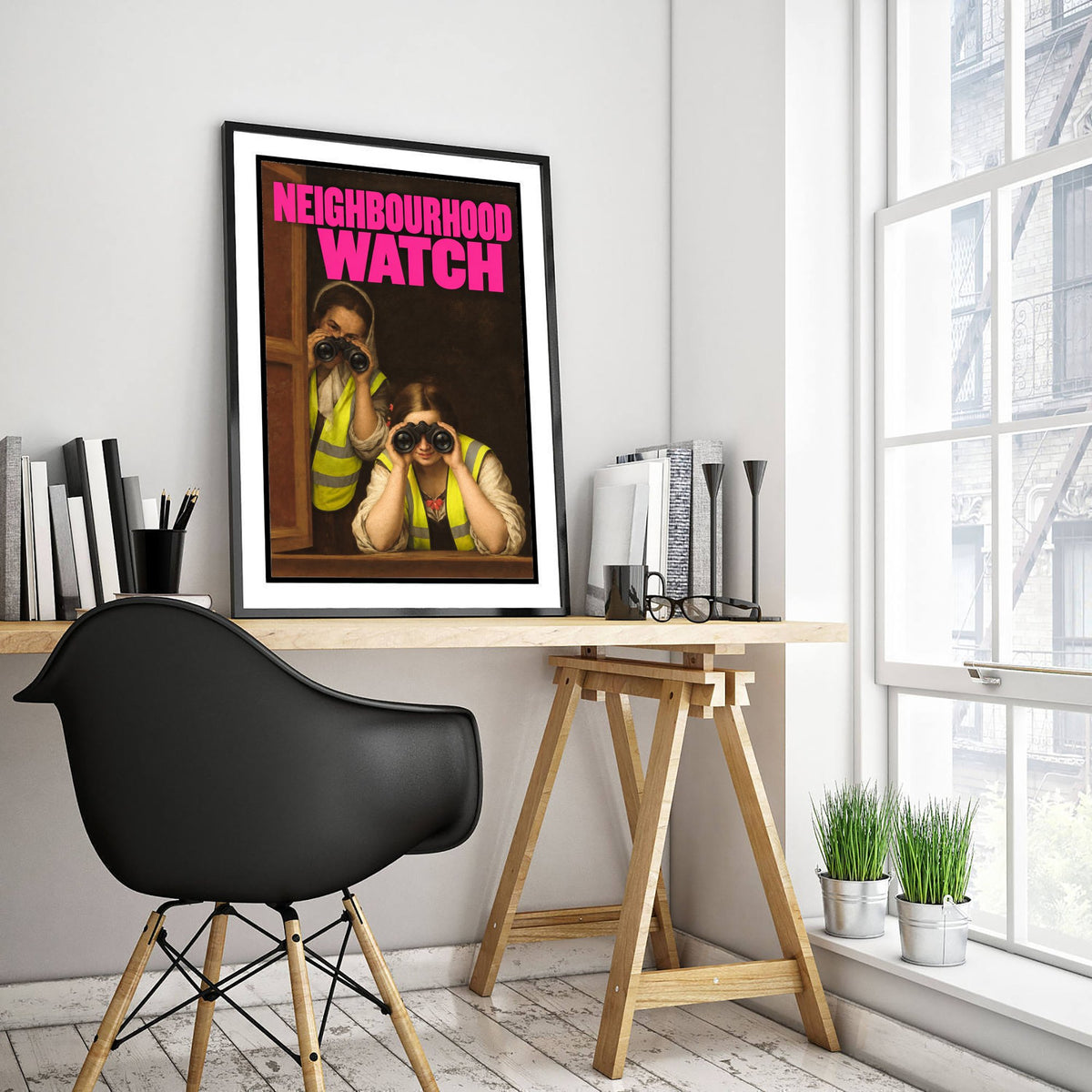 Neighbourhood Watch Funny Art Print - Two Women at a Window by Murillo Parody Poster - Altered Classic Painting - Housewarming Gift