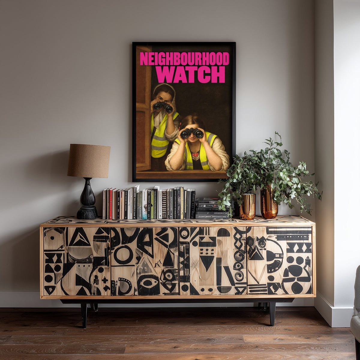 Neighbourhood Watch Funny Art Print - Two Women at a Window by Murillo Parody Poster - Altered Classic Painting - Housewarming Gift