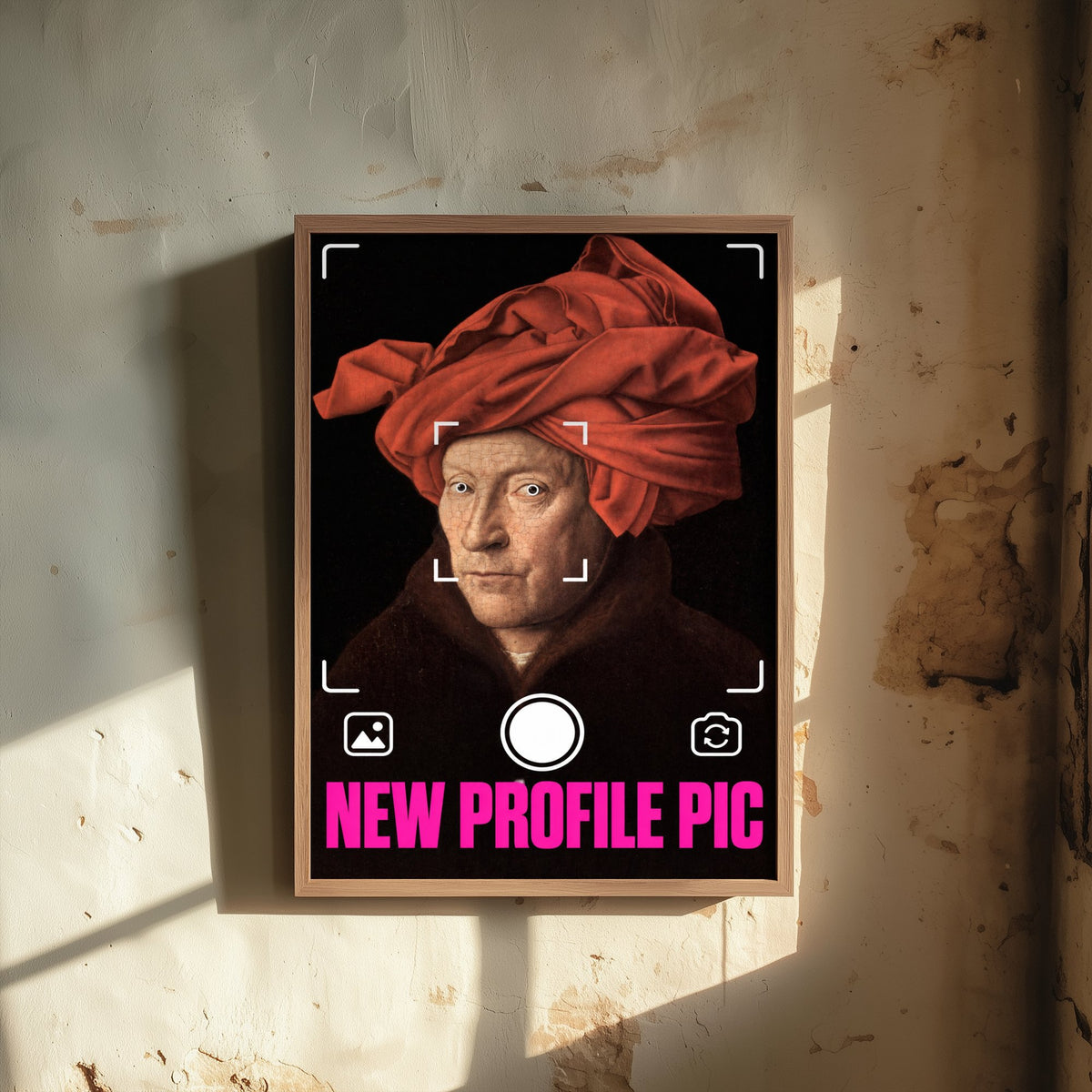 New Profile Pic Funny Art Print - Man in a Red Turban by van Eyck Parody Poster - Altered Classic Painting - Photographer Gift