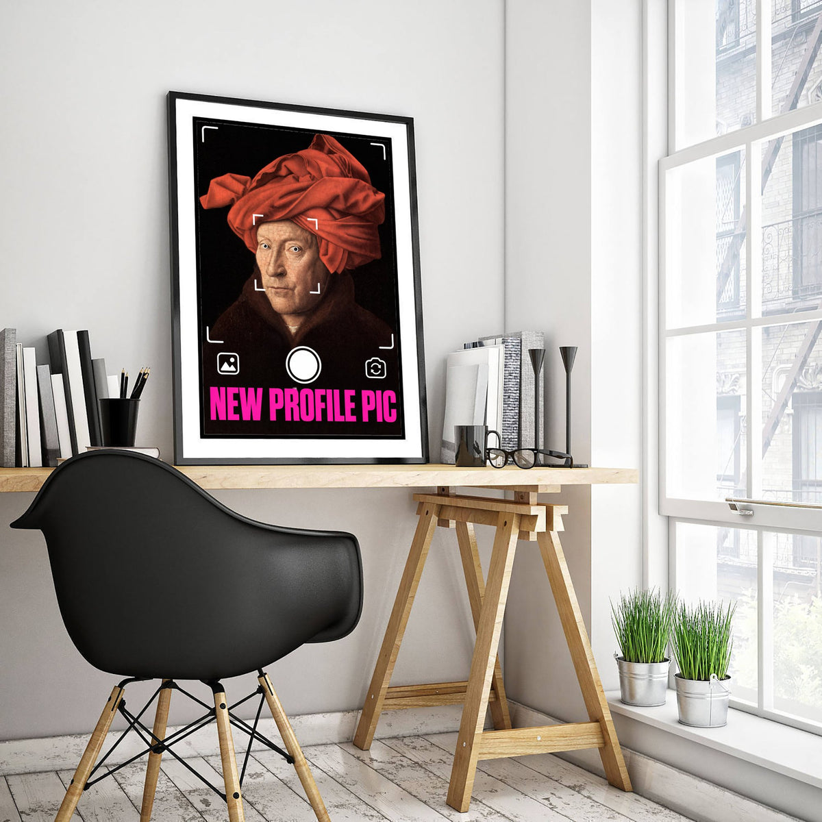 New Profile Pic Funny Art Print - Man in a Red Turban by van Eyck Parody Poster - Altered Classic Painting - Photographer Gift