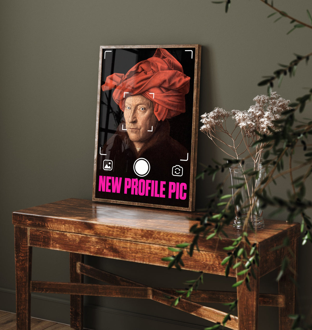 New Profile Pic Funny Art Print - Man in a Red Turban by van Eyck Parody Poster - Altered Classic Painting - Photographer Gift