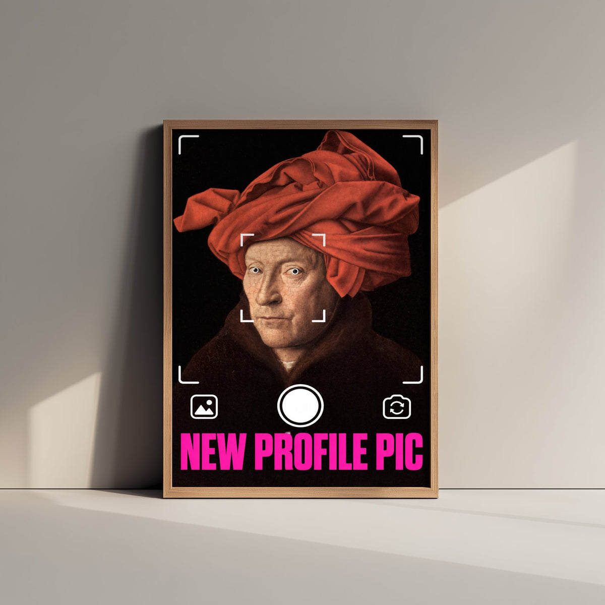 New Profile Pic Funny Art Print - Man in a Red Turban by van Eyck Parody Poster - Altered Classic Painting - Photographer Gift