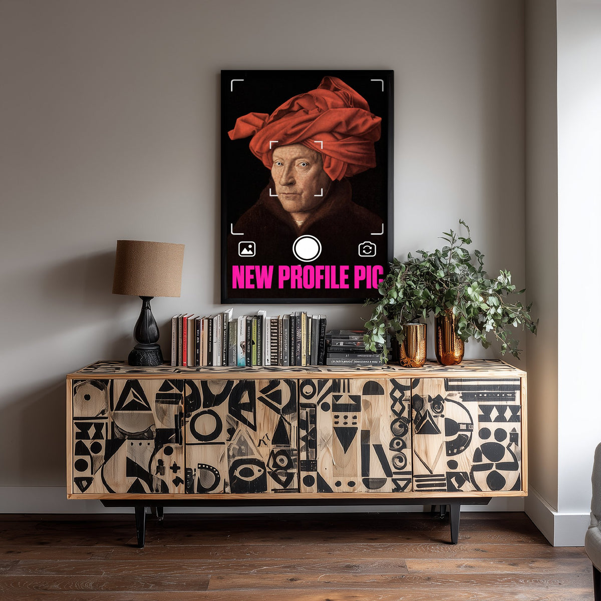 New Profile Pic Funny Art Print - Man in a Red Turban by van Eyck Parody Poster - Altered Classic Painting - Photographer Gift