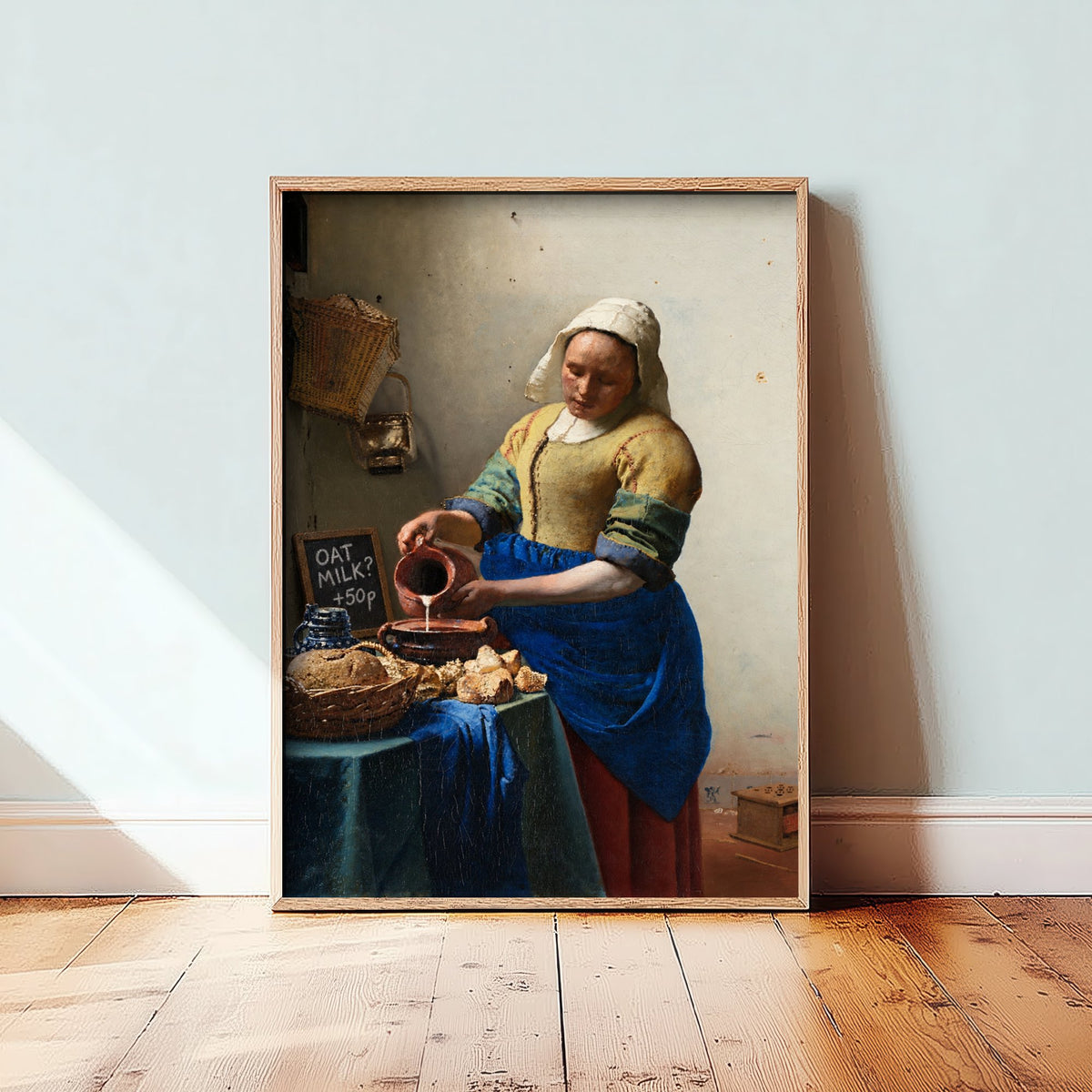 Oat Milk Funny Art Print - The Milkmaid by Vermeer Parody Poster - Altered Classic Painting - Coffee Lover Gift