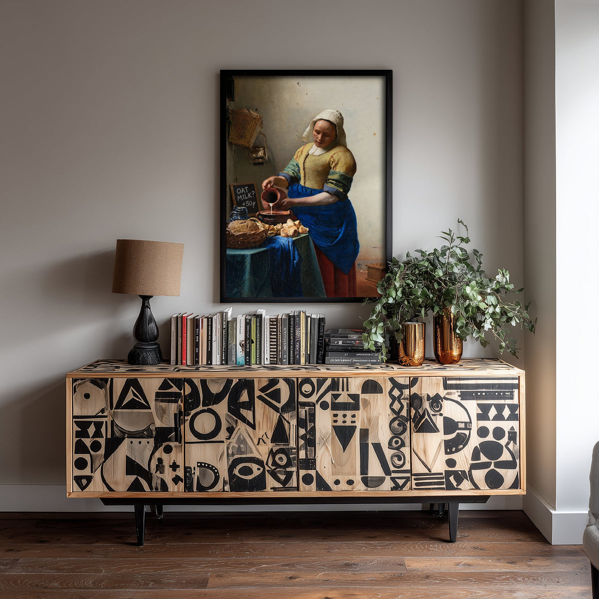 Oat Milk Funny Art Print - The Milkmaid by Vermeer Parody Poster - Altered Classic Painting - Coffee Lover Gift